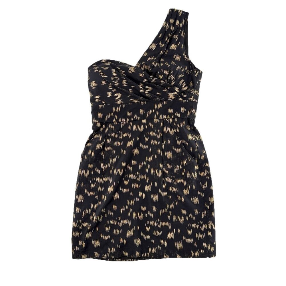 BCBGeneration One Shoulder Cocktail Dress Black & Gold Metallic Sz 8Event Party